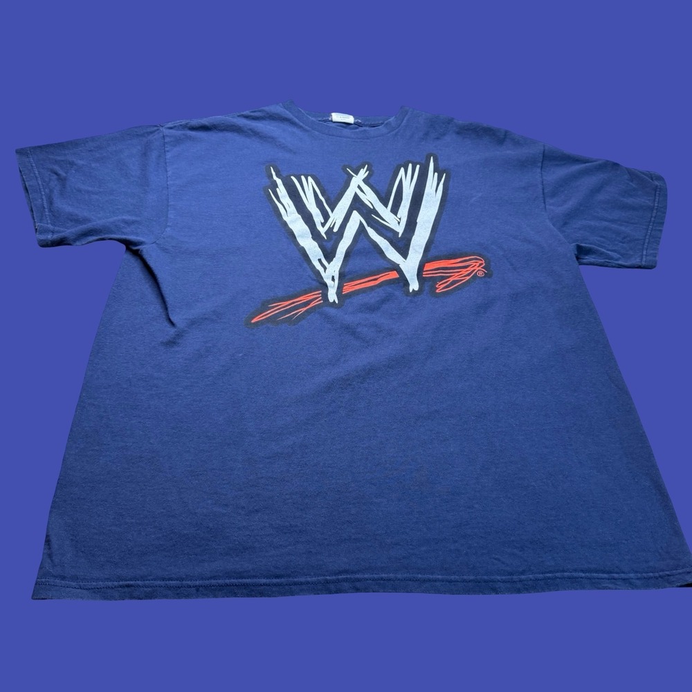 WWE Wrestling T Shirt 2XL Navy Blue Logo Graphic Pro Wrestling Short Sleeve